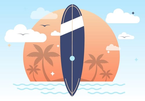 Sunset Summer Surfing Vector Background