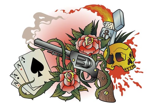 Gun Old School Tattoo Vector