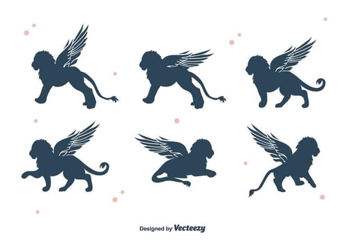 Winged Lion Silhouette Vector