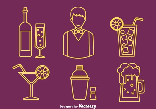 Barman Element Line Icons Vector