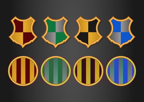 Set of wizard themed color schemed crests and badges vector
