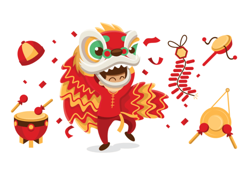 Lion Dance Vector Illustration