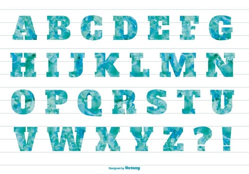 Blue Watercolor Textured Alphabet vector