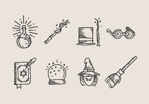 Set of hand drawn wizardry icon doodles vector