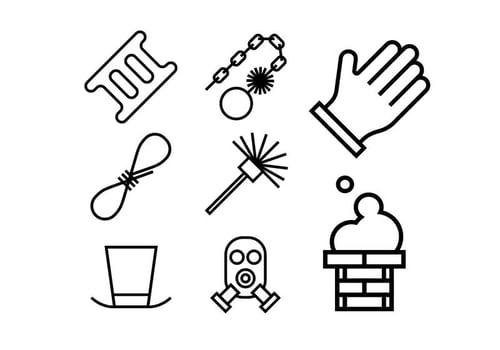 Chimney and heating coal icons set vector