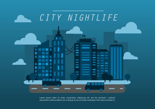Midnight Blue Flat Cityscape Vector Background