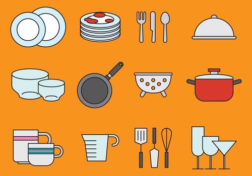 Cute Crockery And Kitchen Icons vector