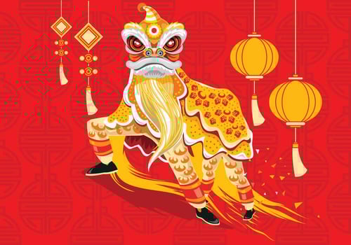 Vector Illustration Traditional Chinese Lion Dance Festival Background