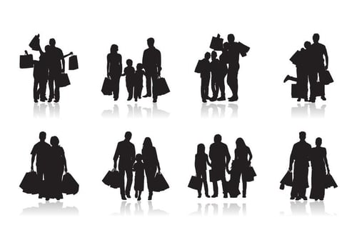 Family Shopping Silhouette Vector