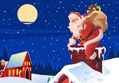 Santa Claus Climbing on the Roof Vector