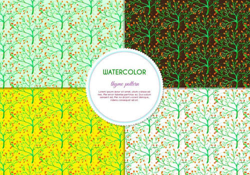 Free Vector Hand Drawn Watercolor Thyme Pattern With Flowers And Leaves