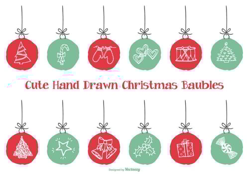 Cute Hand Drawn Style Xmas Baubles vector