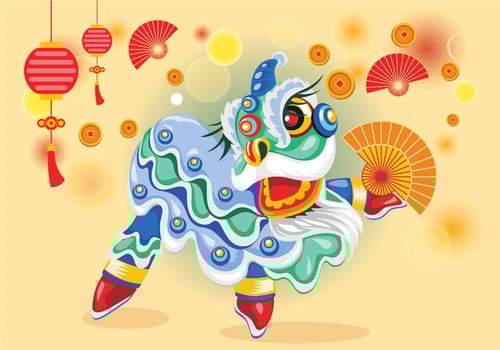 Cute Chinesse Lion Dance Vector