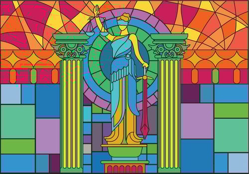 Statue of Justice Glass Painting Illustration Vector