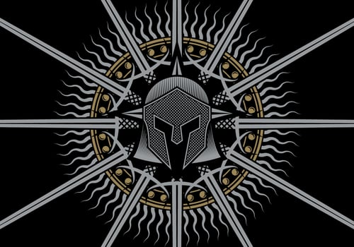 Medieval knight and spartan warrior sun t-shirt graphic  vector