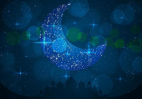 Silhouette Of Mosque With Blue Sky With Beautifull Moon vector