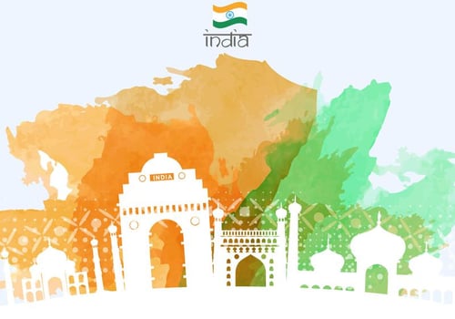 India Night Gate With Buildings Illustration vector