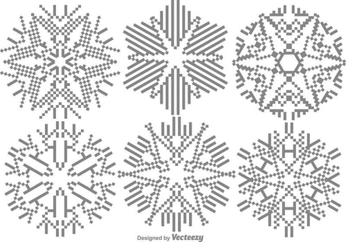 Pixelated Snowflakes Set vector