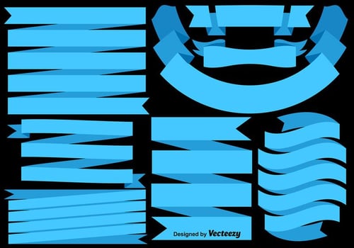 Vector Set Of Blue FlagsRibbons