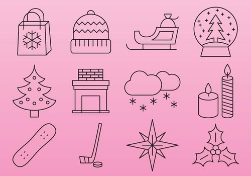Pink Christmas line icons vector
