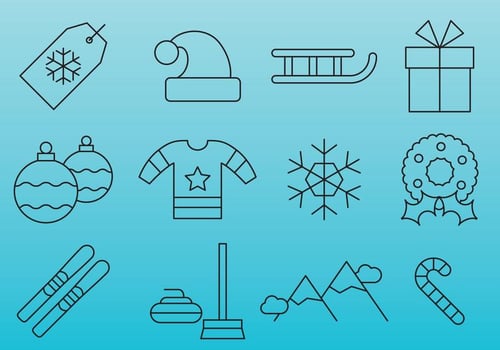Blue Christmas line icons vector