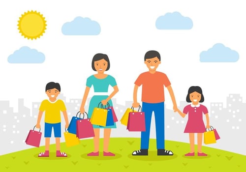 Free Happy Family Shopping Vector Illustration