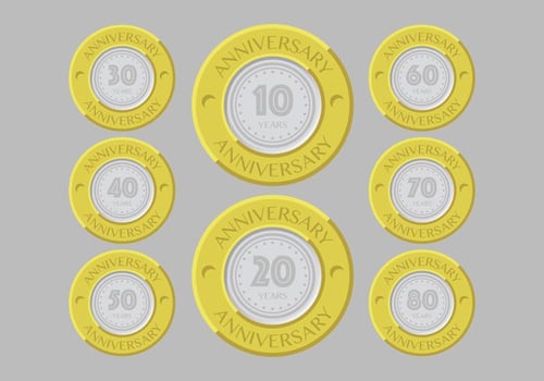 Gold and silver anniversary badges vector