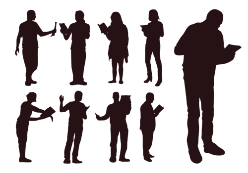 People Reading a Poem Silhouettes vector