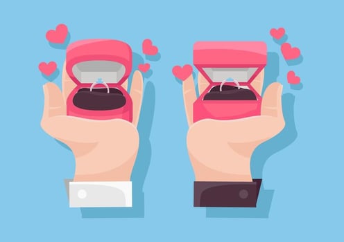Ring Box On Hand Vector Illustration 