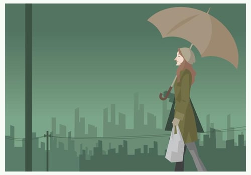 Girl Walking in the Rain With Umbrella Vector