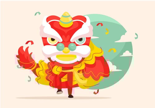 Lion Dance Vector Illustration