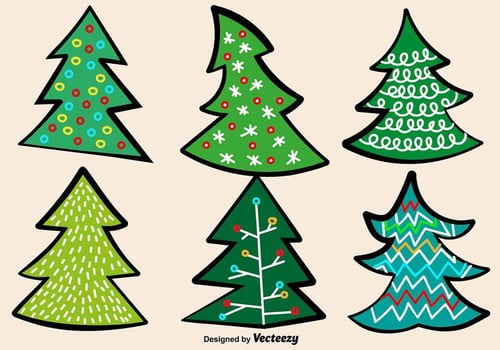 Doodle Christmas Trees Vector Set