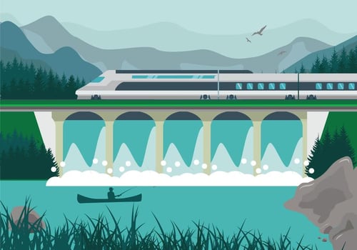 High speed rail TGV city train lanscape ilustration  vector