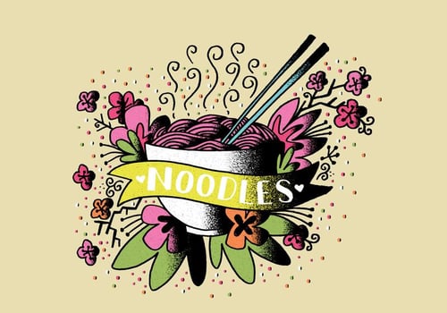 Noodles Food Tattoo Art vector