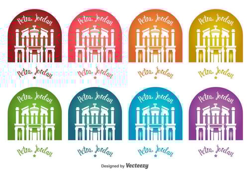 Petra Jordan Building Vector Icons