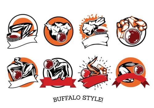 Vector Label Buffalo Wings with Sauce