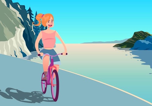 Una Chica De Montar Una Bicicleta vector