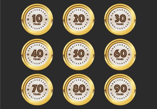 10th to 90th anniversary badges vector