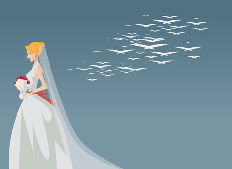 Bride Standing With Flowers Illustration vector