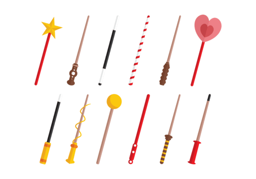 Magic Stick Flat Icons vector