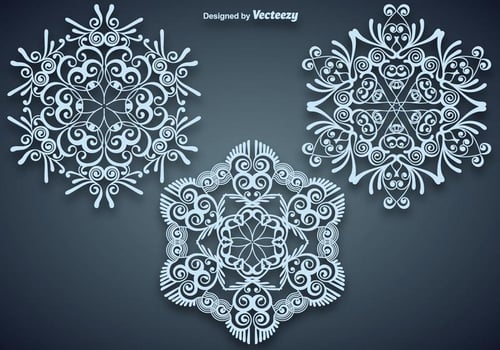 Vector Set Of Gorgeous Large Blue Snowflakes