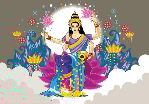 Goddess Lakshmi Cool Colors Vector