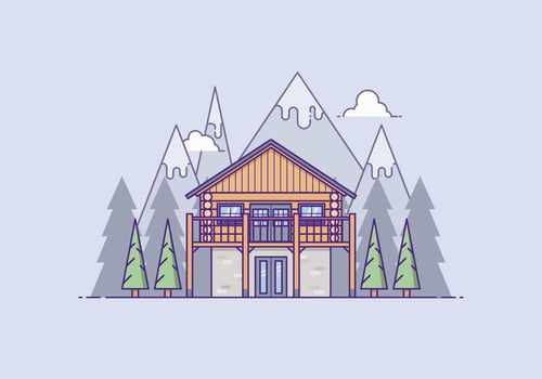 Wooden House In Front Of A Mountain vector