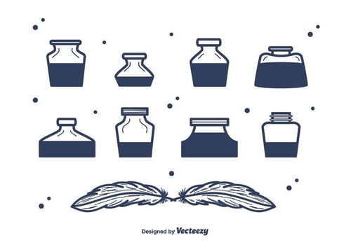 Silhouette Of Inkwell Icons vector
