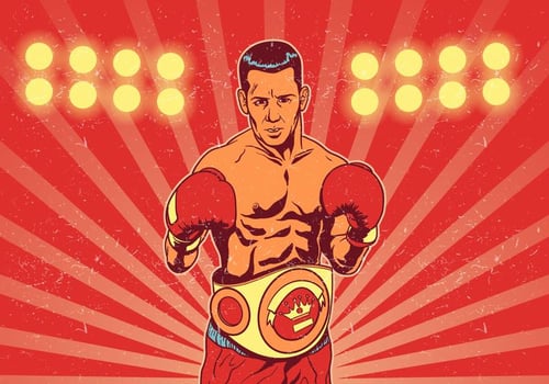 Boxer With Championship Belt In Front of Fight Lights  vector