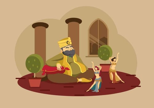 Sultan with Belly Dancer Illustration vector