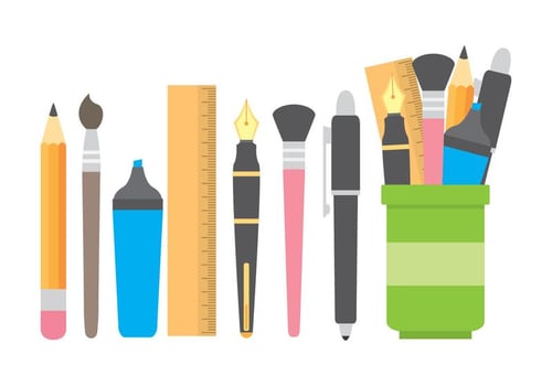 Pen Holder With Stationery Icons vector