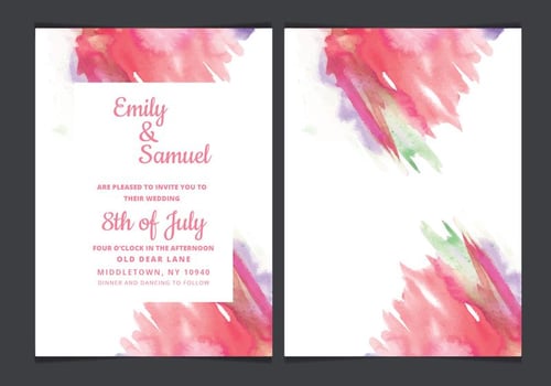 Vector Wedding Invitation with Watercolor Accents