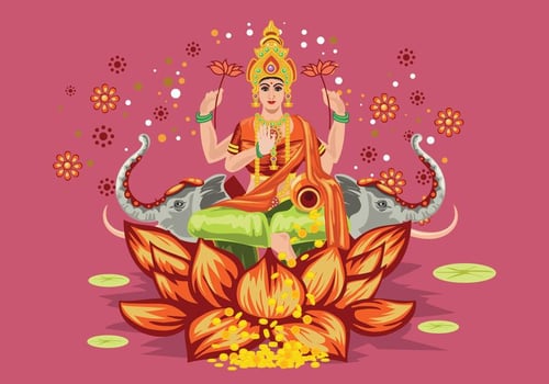 Pink Illustration of Goddess Lakshmi vector