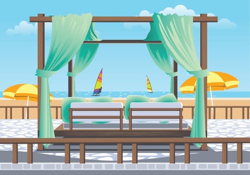 Outdoor Cabana Bed at a Resort vector